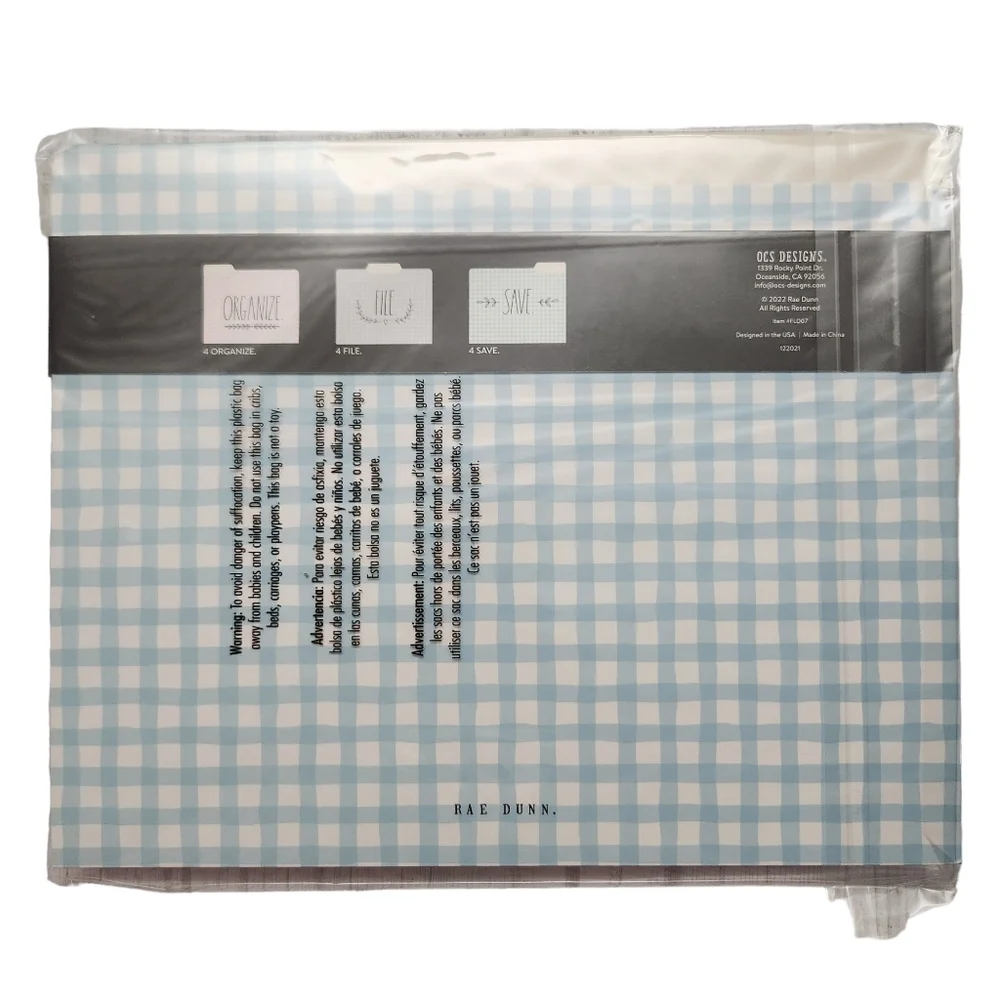 Rae Dunn 12 Gingham Home Office File Folders Pink Purple Blue